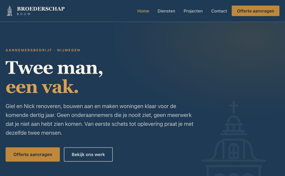 Homepage van een aannemerswebsite